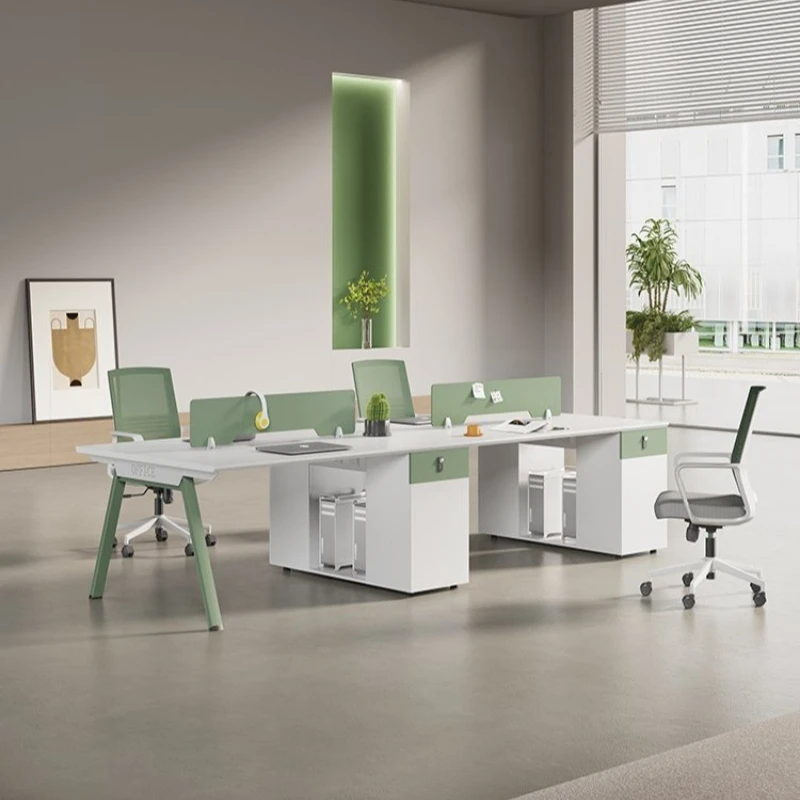 

Staff office desk and chair combination simple modern 4-person staff computer 8-card seat green desk office furniture