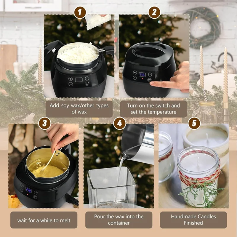 Candle Maker, DIY Candle Making Kit With Touch Screen Digital Temperature Display, With Aluminum Pour Spout Pan US Plug