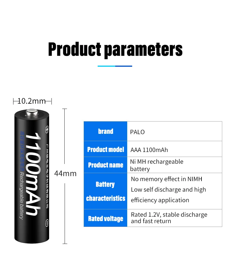 Batteria ricaricabile PALO NiMH AAA NiMH 1.2V 1100mAh Batterie ricaricabili AAA per giocattolo telecomandato + caricabatteria AA AAA