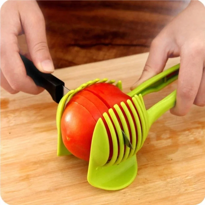 1pc Tomato Slicer Fruits Cutter Stand Utensilios De Cozinha Assistant Lounged Tomato Lemon Shreadders Slicer Random Color