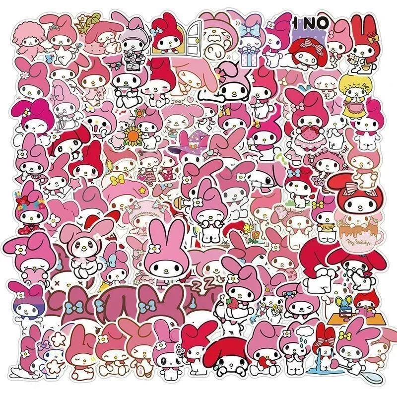 50Pcs Sanrio Hello Kitty Kuromi Melody Cinnamoroll Sticker Kawaii Laptop Skin DIY Diary Stationery Stickers Kids Toys Gifts New