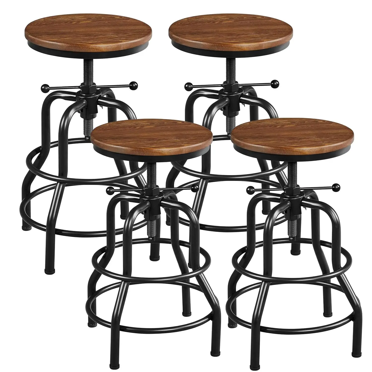 

Counter Height Adjustable Bar Stools Industrial Vintage Metal Rustic Bar Stool with Round Wood Seat, Customized