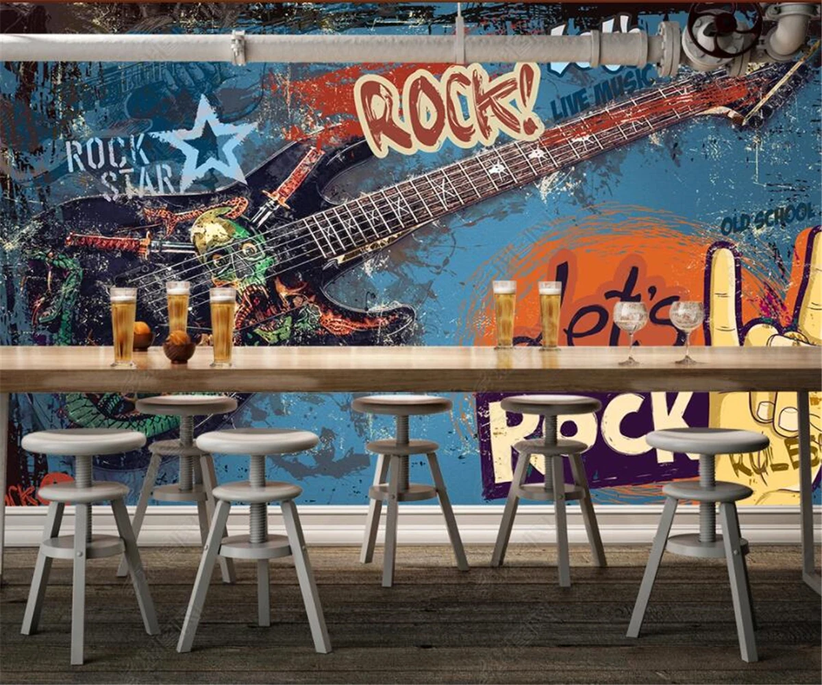 

Customized large murals European and American graffiti music bar KTV hotel interior background wall decoration wallpaper