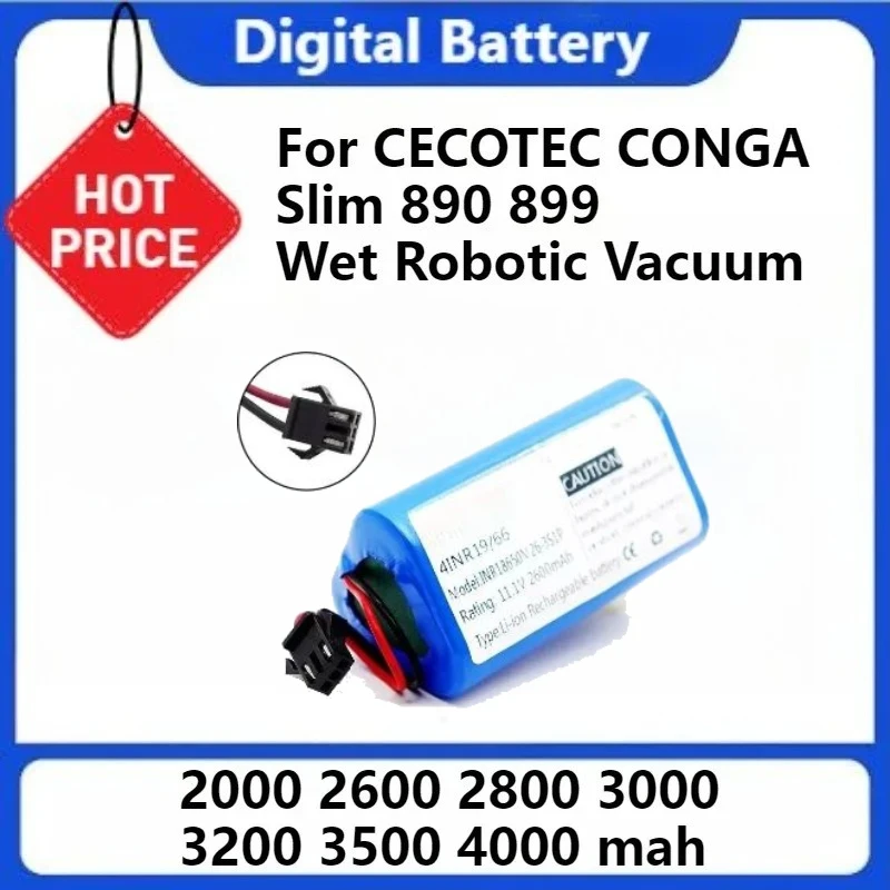 

High Quality 10.8V 11.1V 4000mah 18650 Lithium Battery For CECOTEC CONGA Slim 890 899 Wet Robotic Vacuum Cleaner Battery