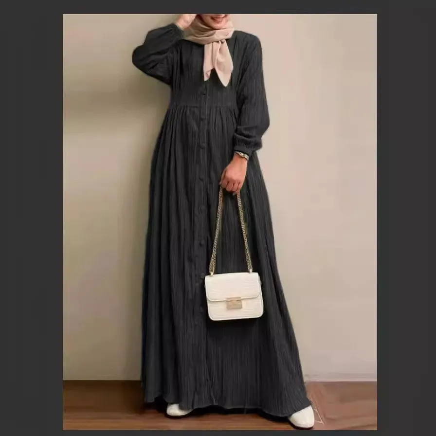 

2025 New Muslim Ramadan Prayer Suit Middle Eastern Vintage Robe Femme Musulman Solid Color Stylish Elegant Ladies Dress