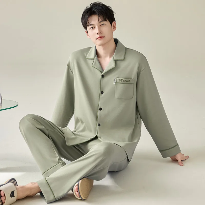 2 Pieces Set Cotton Sleepwear for Men Cardigan Homewear Elegant Nightwear for Autumn and Spring 4XL 3XL 2XL Loungewear Homme