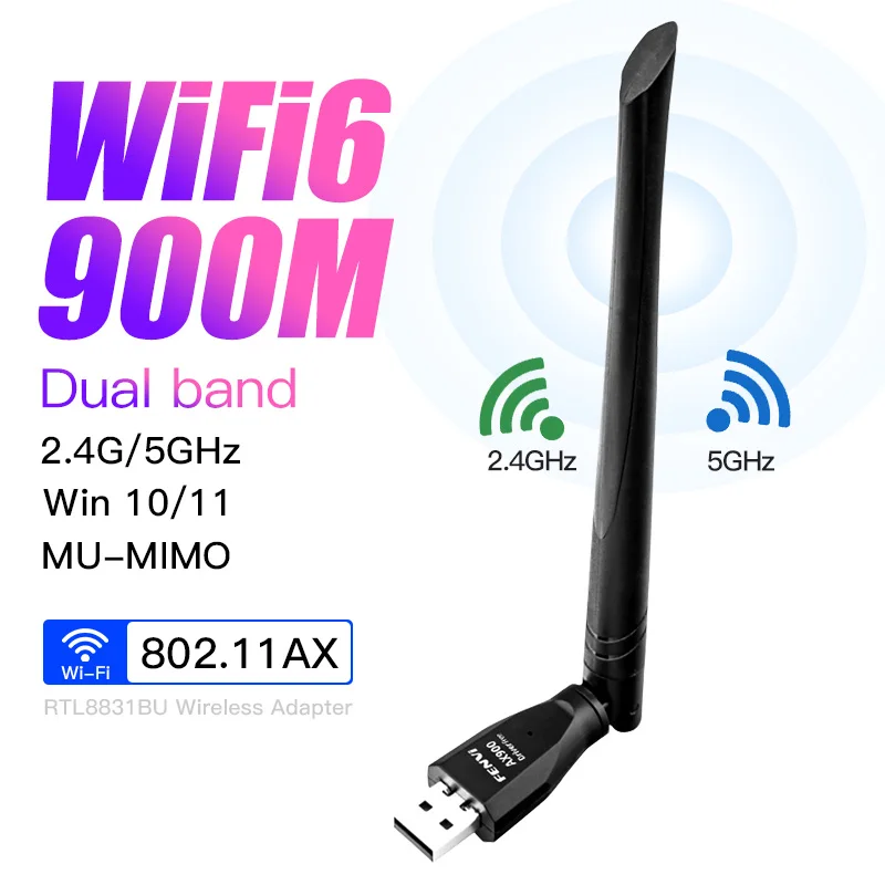 

FENVI AX900 WiFi 6 USB Dual band 2 In 1 Wireless Adapter Dongle Network Card Antenna Receiver Free Driver For PC Win10 11