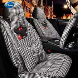 Disney Plaid Car Seat Cover Cute Mickey Cartoon Seat Cover Linen All-Inclusive Four Seasons Universa Cloth Wrapper Cushion