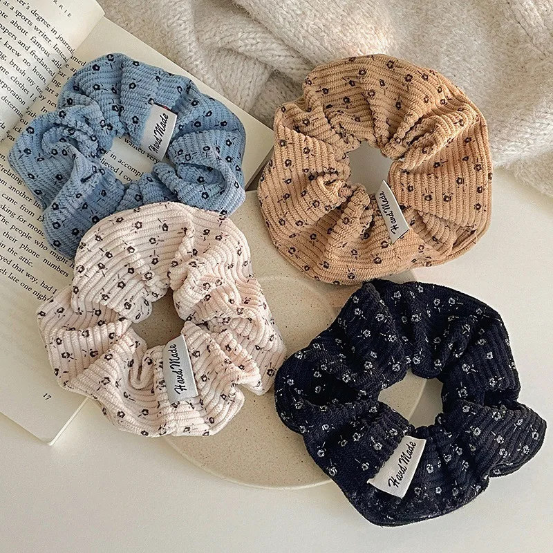 Korean Retro Corduroy Hair Scrunchies Women Girls Elastic Rubber Bands Sweet Elegant Hair Ties  Ropes Headdress Styling Headwear
