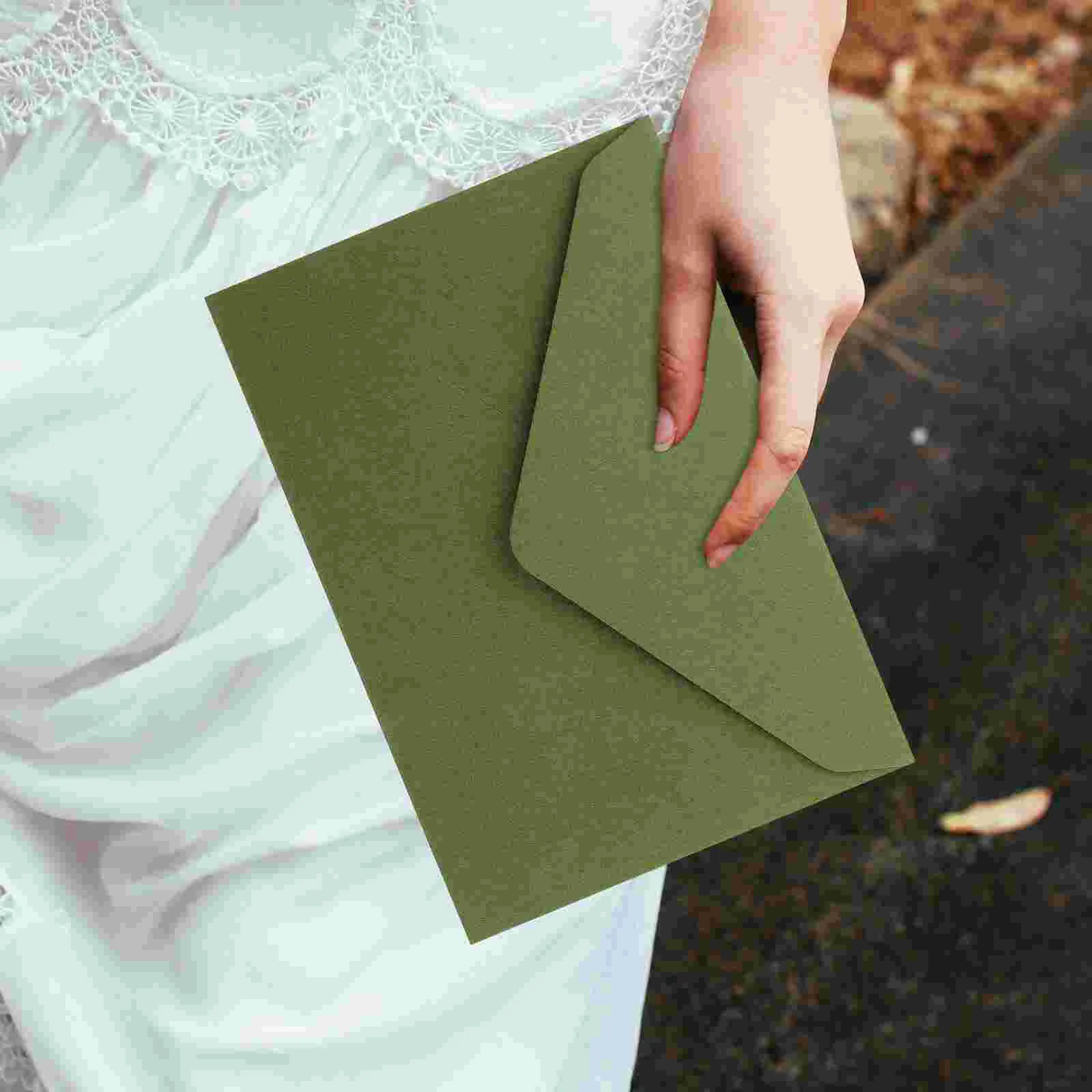 40 Pcs Retro 120g Thick Western-style Triangle Envelope Wedding Postcard Greeting (quiet Grass Green) 40pcs Cards Blank