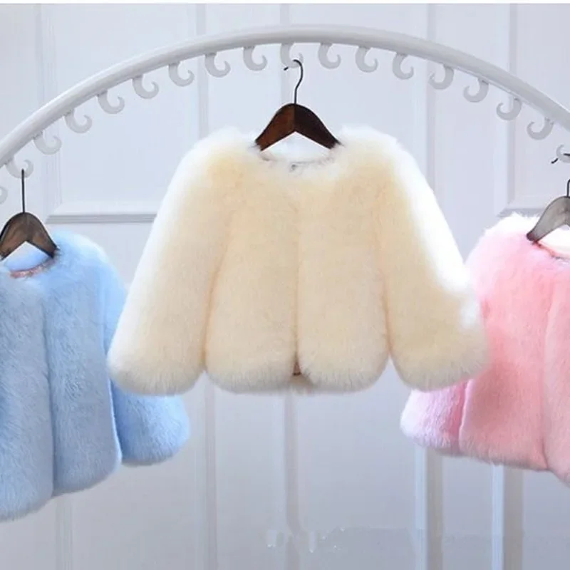 Girl's Fashion Faux Fur Coat Super Hot Autumn Winter Children Short Fake Fox Fur Fluffy Jacket Kids Princess Clothes B128