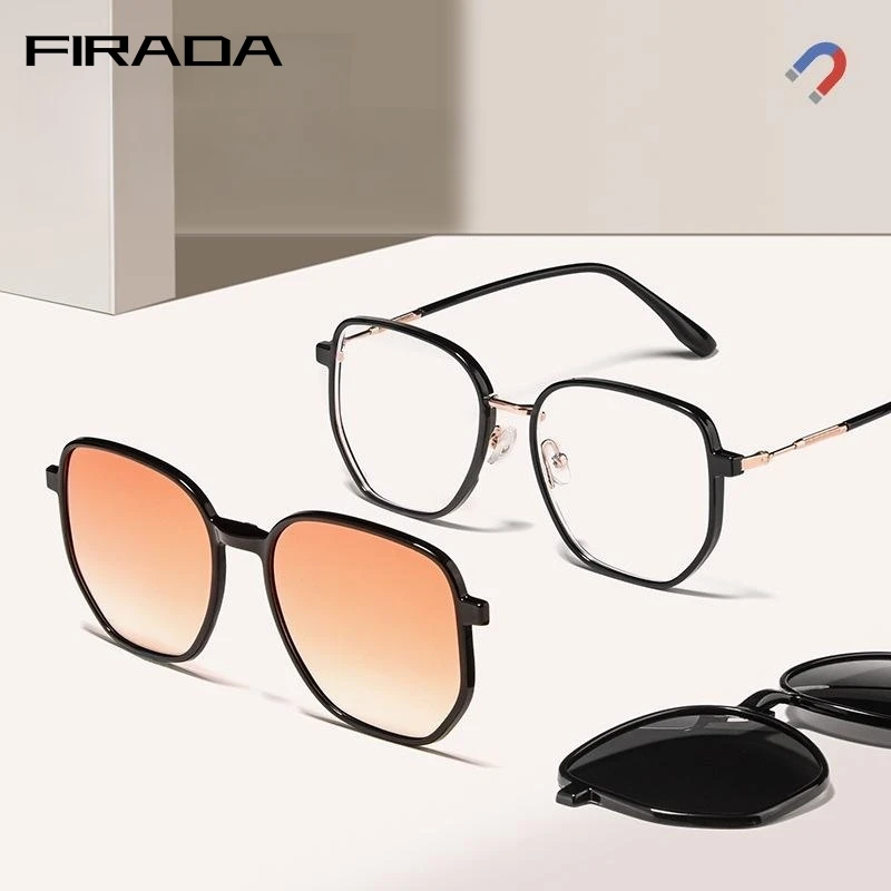FIRADA Fashion Design Eyeglasses 2023 Vintage Square Polarized Magnet Eyewear Prescription Glasses Frame For Men Women TP18147Y