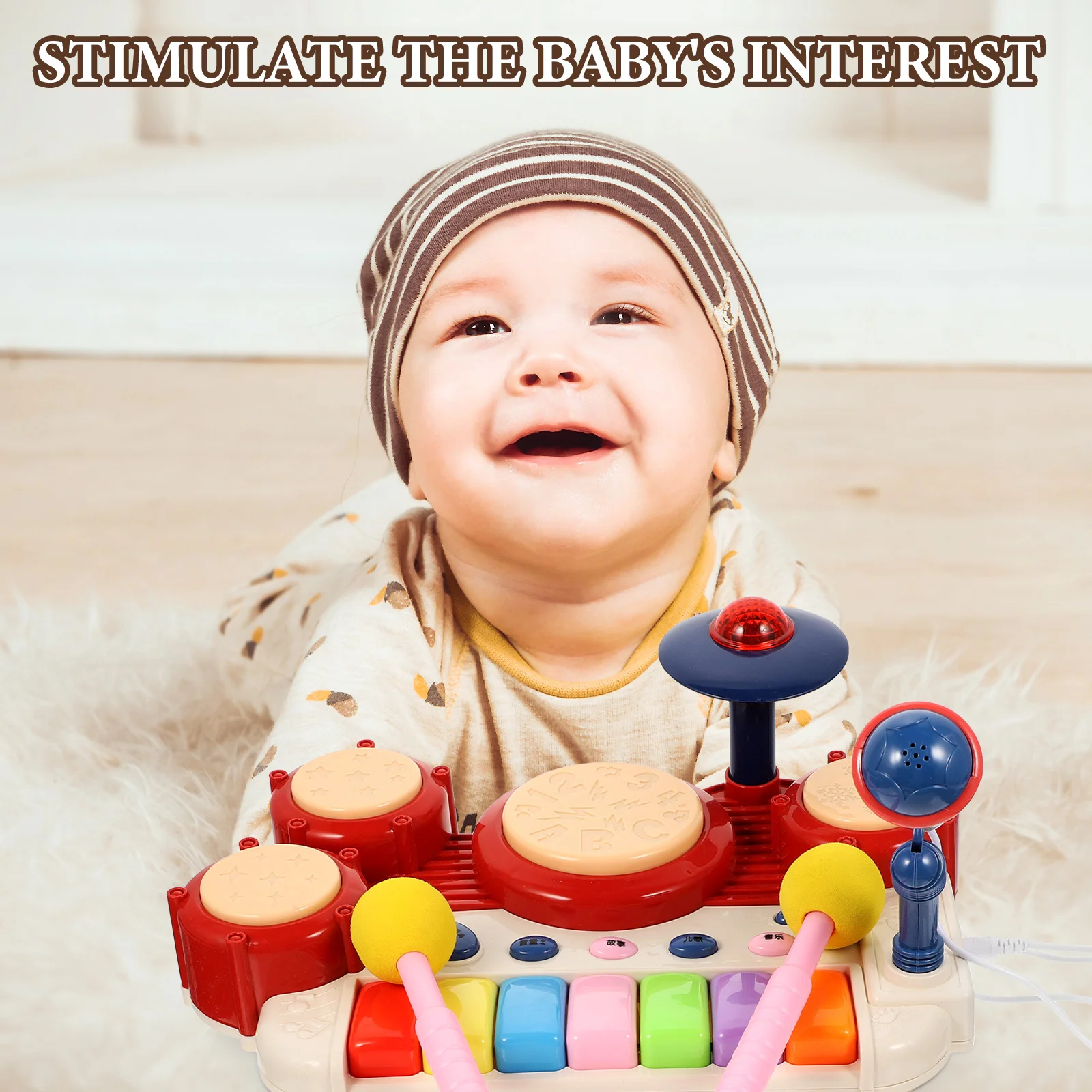 Set di strumenti musicali educativi per batteria jazz per bambini Sviluppo sensoriale Microfono Effetto sonoro Colori vivaci Regalo per l'apprendimento precoce