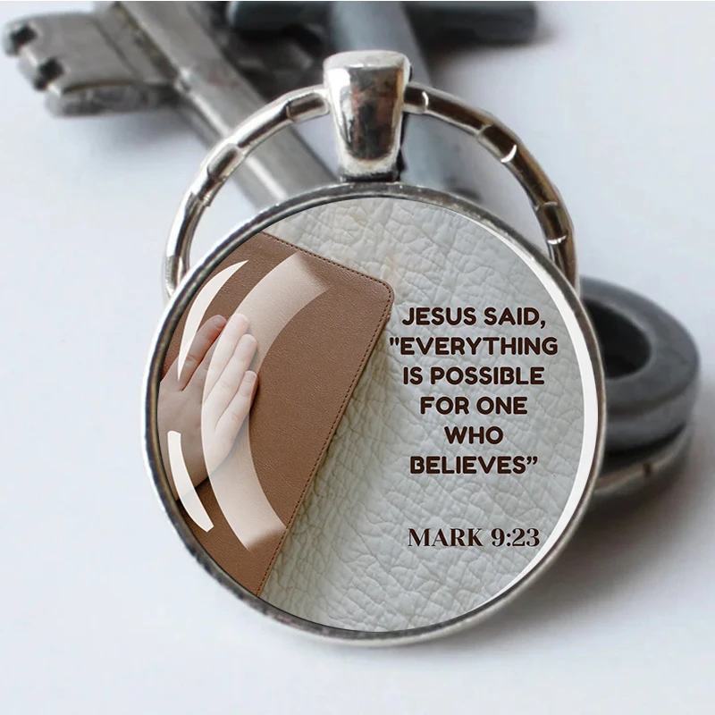 Bible Verse Keychain Jesus Said Quotes Glass Dome Car Keyring Scripture Key Chain Faith Jewelry Christian Gift