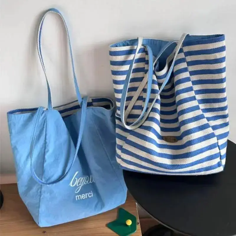 

Полосатая холщовая сумка-тоут Lazy Sle, большая вместительная сумка на одно плечо для женщин, повседневная сумка на весну, осень и зиму