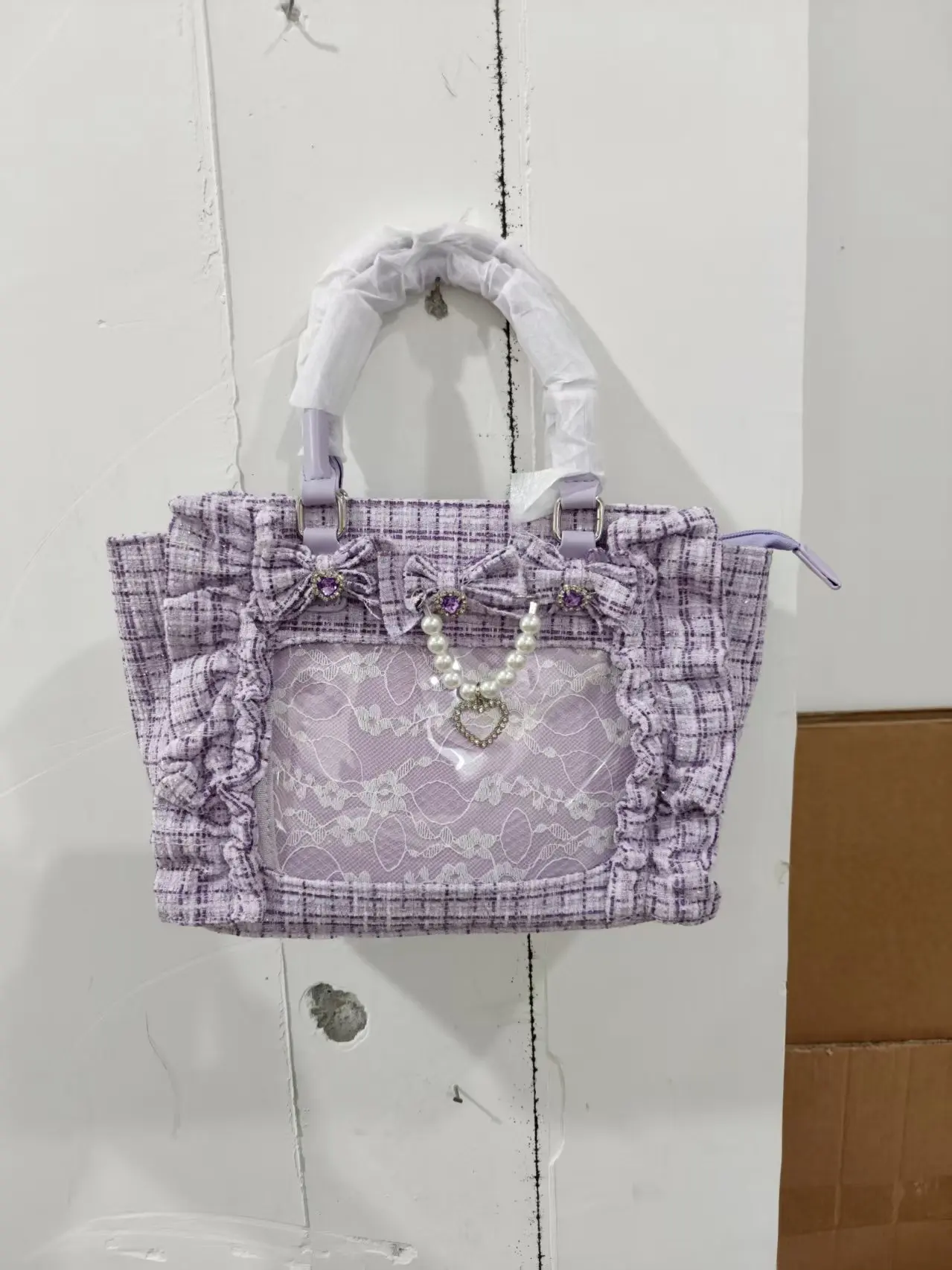 Y2k Ita-Tasche für Mädchen mit großem Fassungsvermögen, Rüschen-Schleifen-Dekor, Preppy-Style-Handtasche, JK-Uniform-Tasche, japanische transparente Tasche mit Taschen – Detail 2