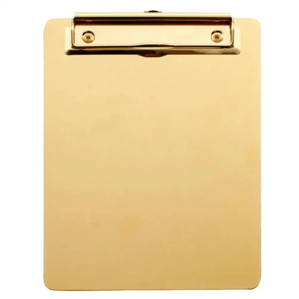

Golden Writing Clipboard Durable Stationary Paper Organizer Drawing Signing Writing Stainless Steel File Folder Office
