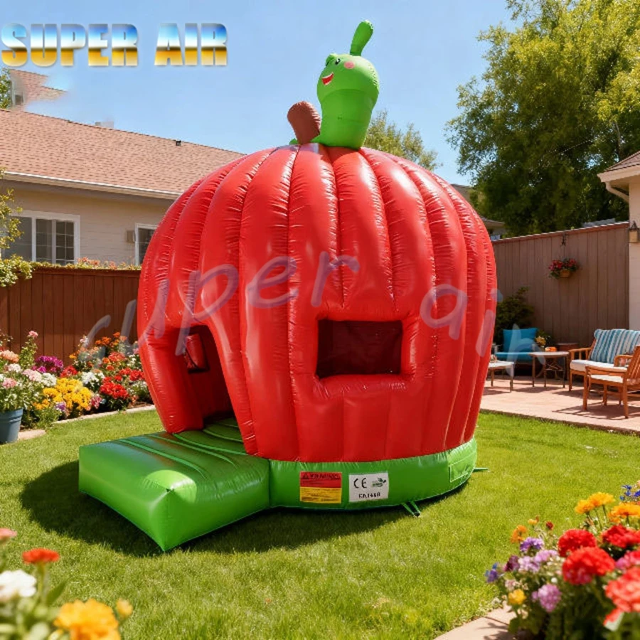 Hurtowe, wytrzymałe, dmuchane zamki do skakania w kształcie jabłka do użytku na zewnątrz, przeznaczone do zabawy dzieci.