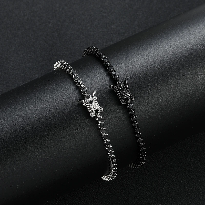 Hip Hop Bling Iced Out 1 Row Black CZ Stone Tennis Link Chain Bracelet for Men Women Fashion Rapper Jewlery Drop Shipping