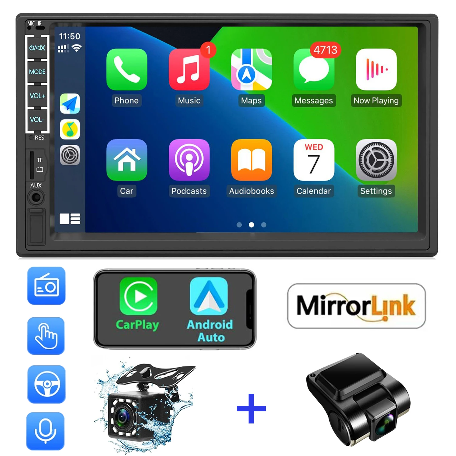 

Leadfan 7 Inch Car Radio Stereo 2 Din HD Touch Screen Multimedia Player Carplay Android Auto with Dash Cam&Rear Camera Bluetooth