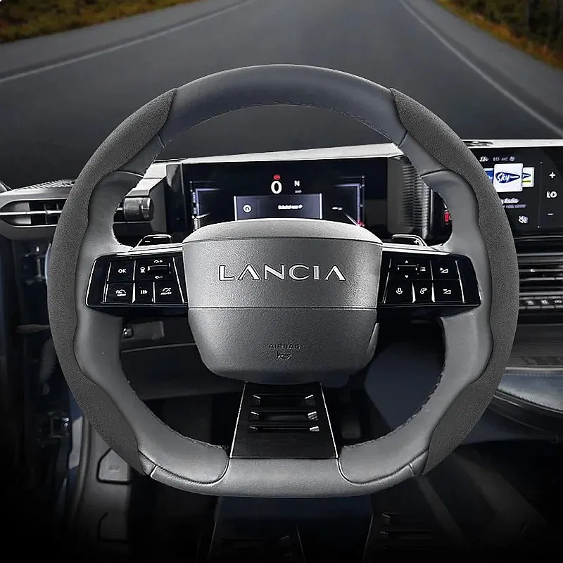 Suitable for Lancia Anti-Slip Buckle Segmented Suede Steering Wheel Cover, Anti-Slip and Durable, for Models Like Ypsilon, Delta