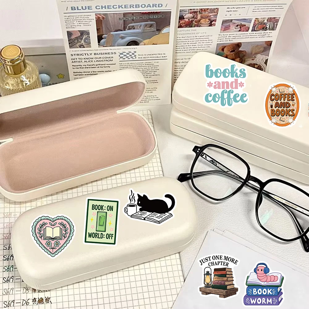 50PCS Bookish Aesthetic Print Sticker Notebook Suitcase Stationery Phone Cartoon DIY Skateboard Cool Waterproof Stickers