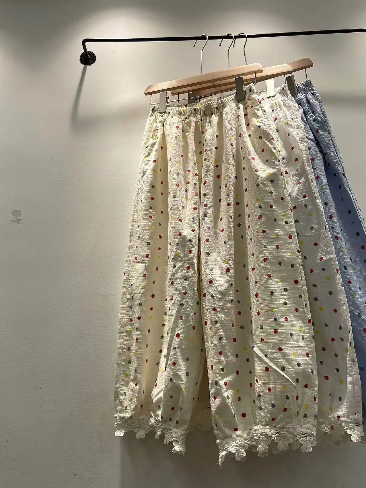 

Summer 2025 Women's Casual Pants High Waist Straight Leg Loose Fit Nine Points Gingham Print Lace Trim Splicing Harajuku Sle