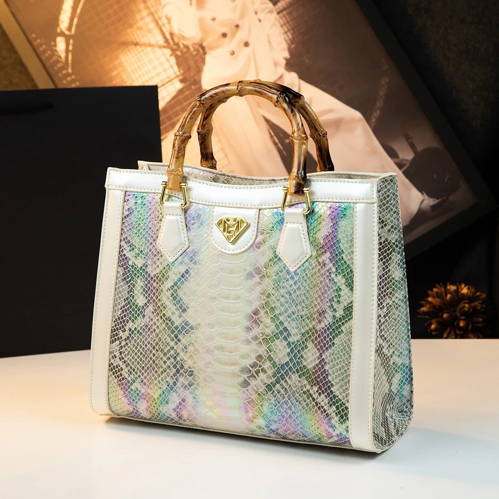 Luxury Snake Print Handbags for Women 2026 Vintage Bamboo Handle Tote Bag Shoulder Bag Crossbody Bag