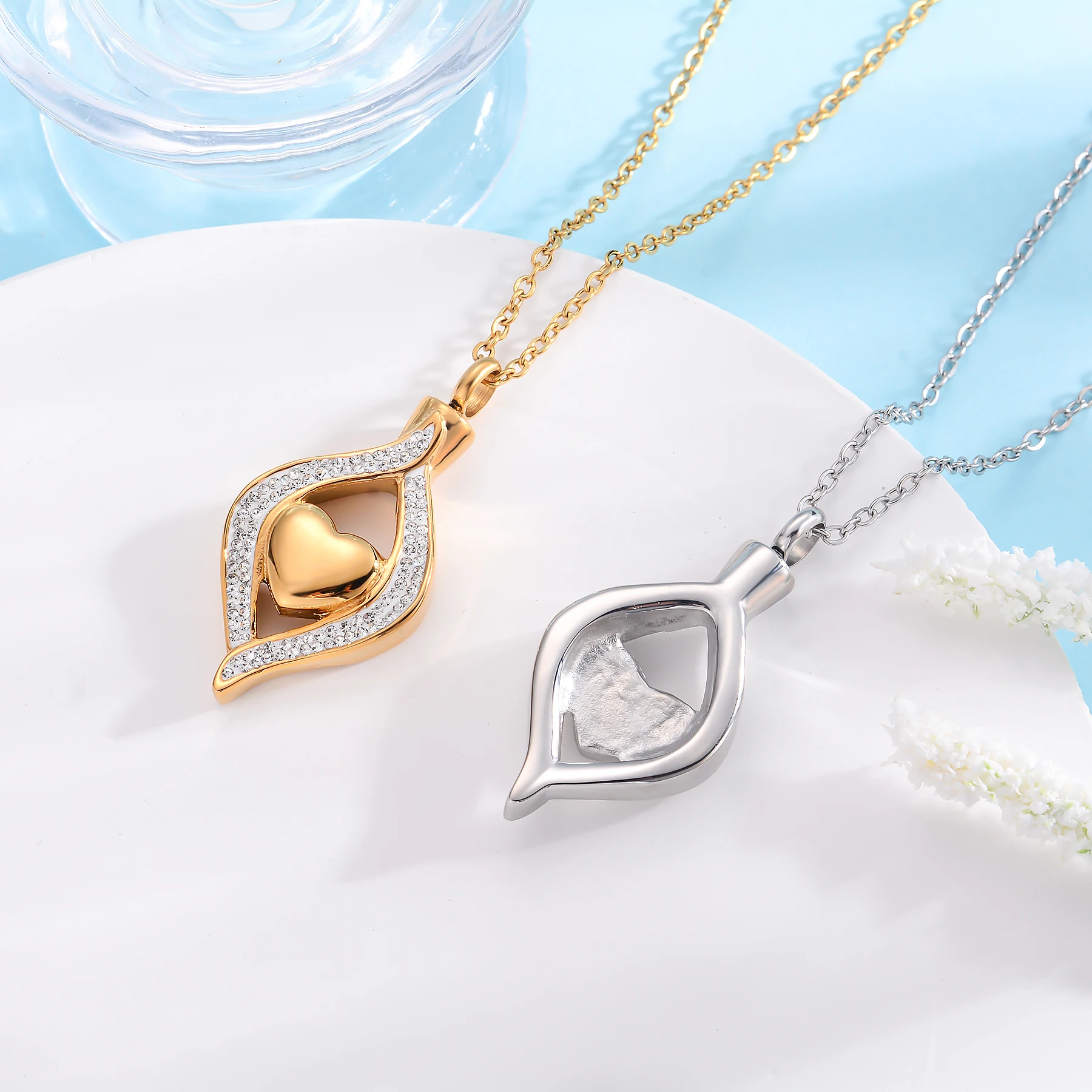 Stainless Steel Cremation Jewelry for Ashes The Eye of My Heart Engravable Keepsake Memorial Jewelry for Urn Necklace Pendant