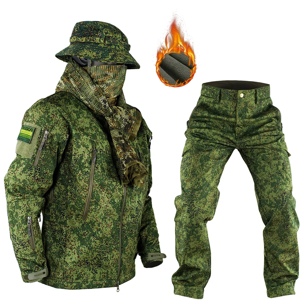 Tactical Uniform Camouflage Outdoor Winter Suit Men Fleece Softshell Warm Windproof