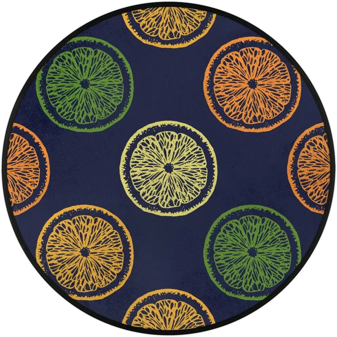 Abstract Lemon Print Round Rug – Soft Washable Non-Slip Circular Mat for Kids Room Bedroom Home Decor