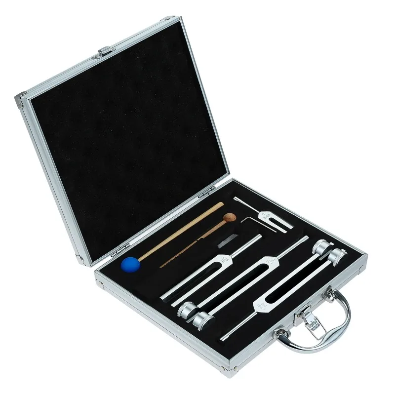 4pcs/Set Aluminum Alloy Tuning Forks 128Hz OM 136.1Hz MI 528Hz 4096Hz with Hammers for Sound Therapy