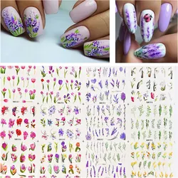 Blooming Lavender Water Decals For Nail Art Decor Purple Yellow Leaves Flowers Nail Art Transfer Watermark Sticker Slider Decals