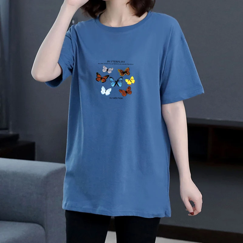 

Модная футболка с коротким рукавом для женщин среднего и пожилого возраста, свободного кроя, из шелка и полиэстера, с круглым вырезом, средней длины.