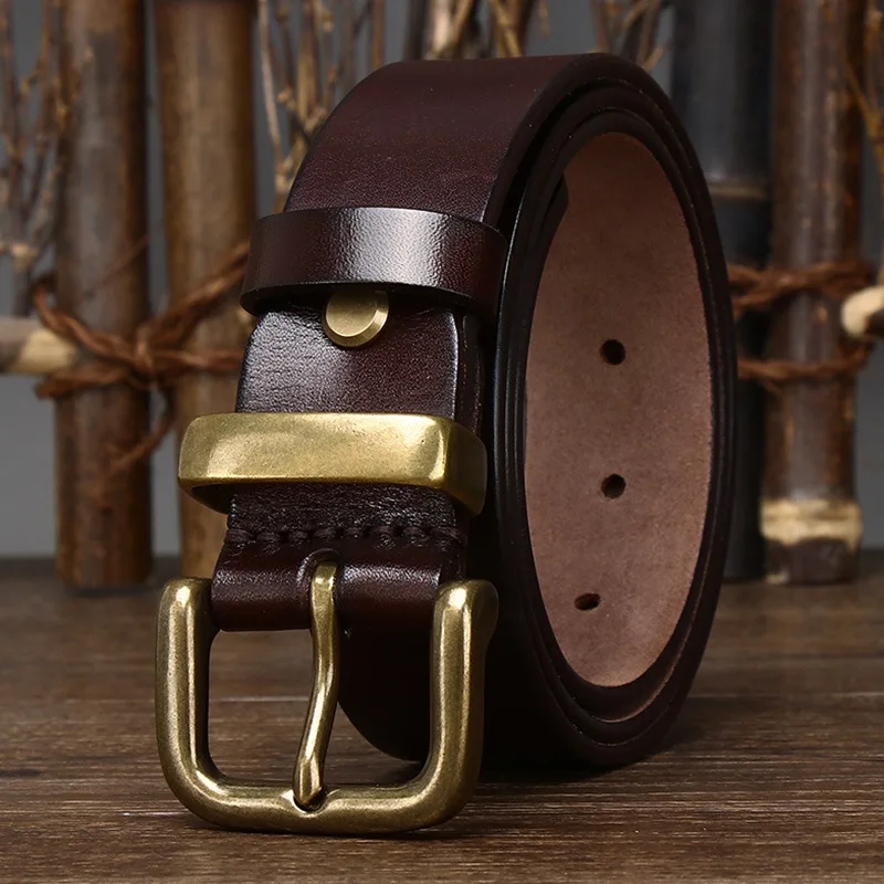 

3.8CM Wide New Korean Style Simple Glossy Leather Belt Men First Layer Cowhide Buckle Casual Pants Waist Belt