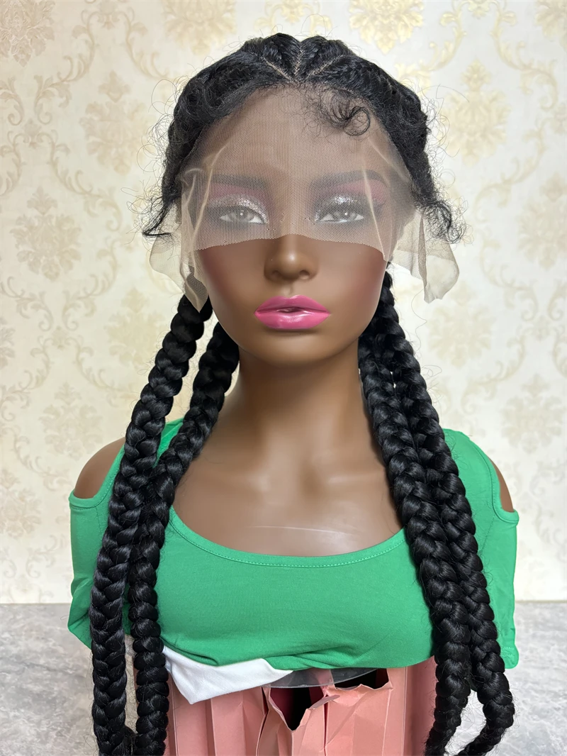 Peluca de encaje sintético para mujeres negras, pelo Natural, oscuro, africano, americano, barato, 4 trenzas, nuevo, venta al por mayor