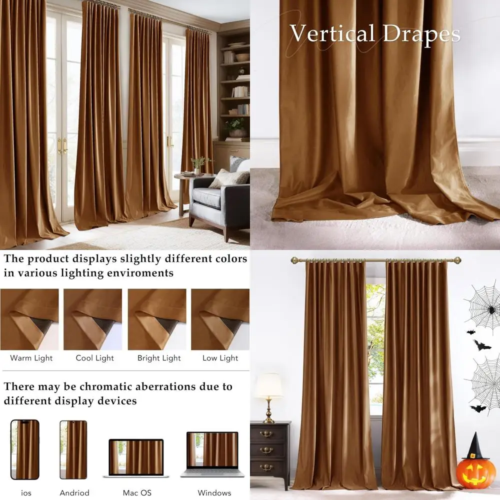 96 Velvet Gold Curtains, 2-Panel Set - Insulated Blackout for Office/Study, UV Protection for Bedrooms