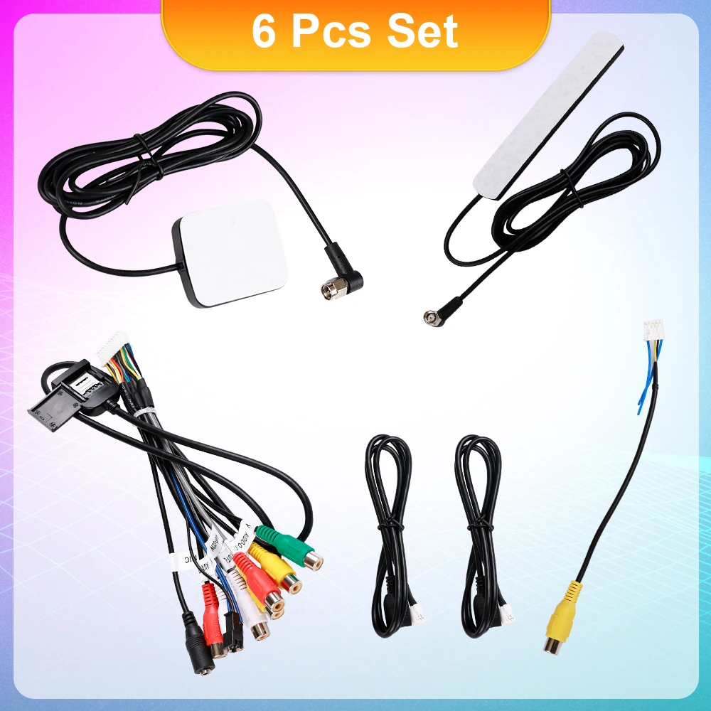 Universal Car Radio Cable 10Pin Rear View Cable 4G WiFi Antenna Output AUX RCA SIM Card Slot USB Backup Camera GPS BT Adaptor