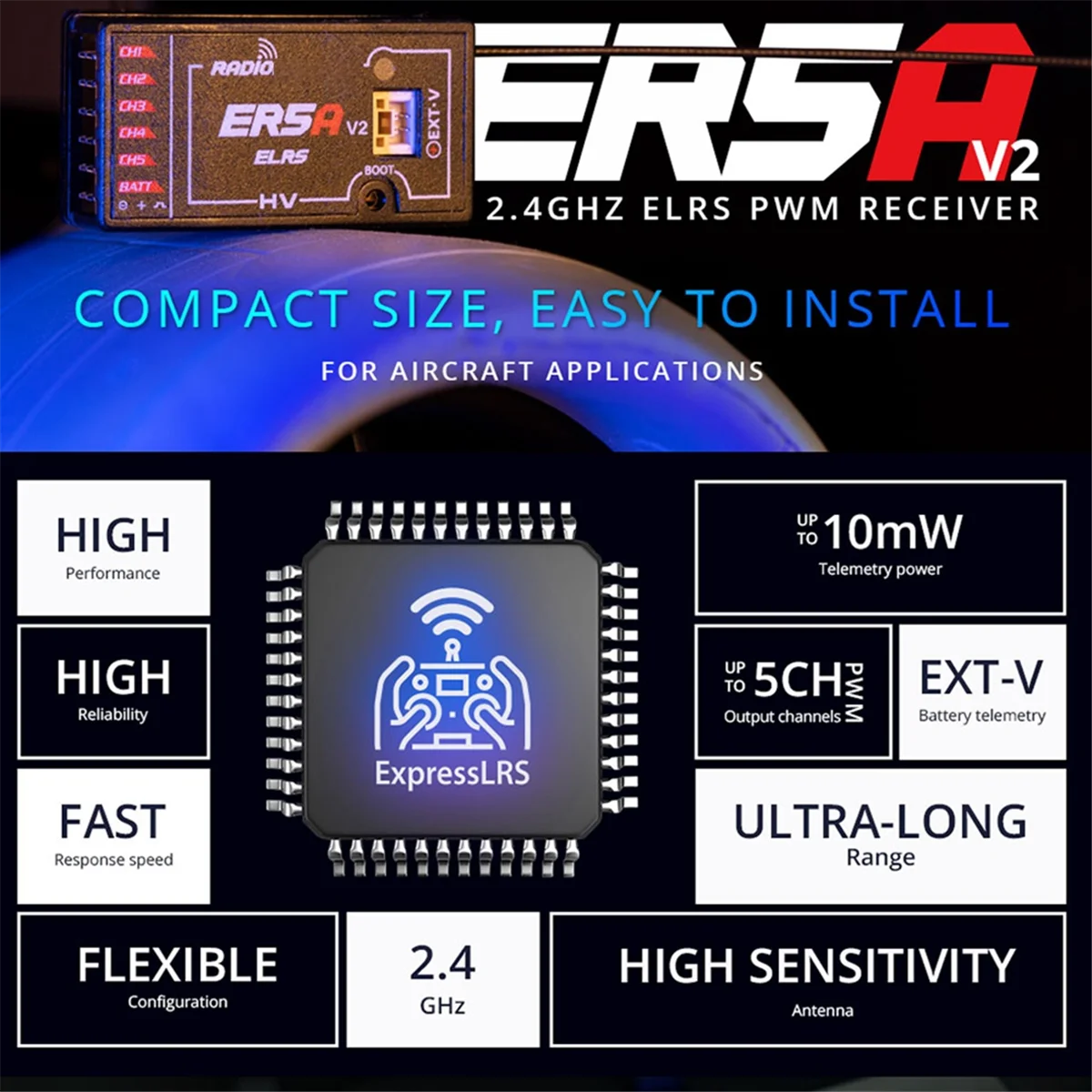 A97ZZ Per Ricevitore Radiomaster ER5A V2 RX 5CH ELRS Ricevitore PWM da 2,4 GHz per RC FPV Drone da corsa ad ala fissa