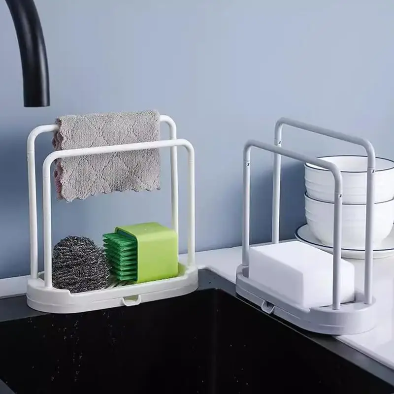 Kitchen Towel Storage Rack Sponge Drain Shelf Plastic Dishcloth Stand Home Organizer Holders with Drainage Tray Gadgets