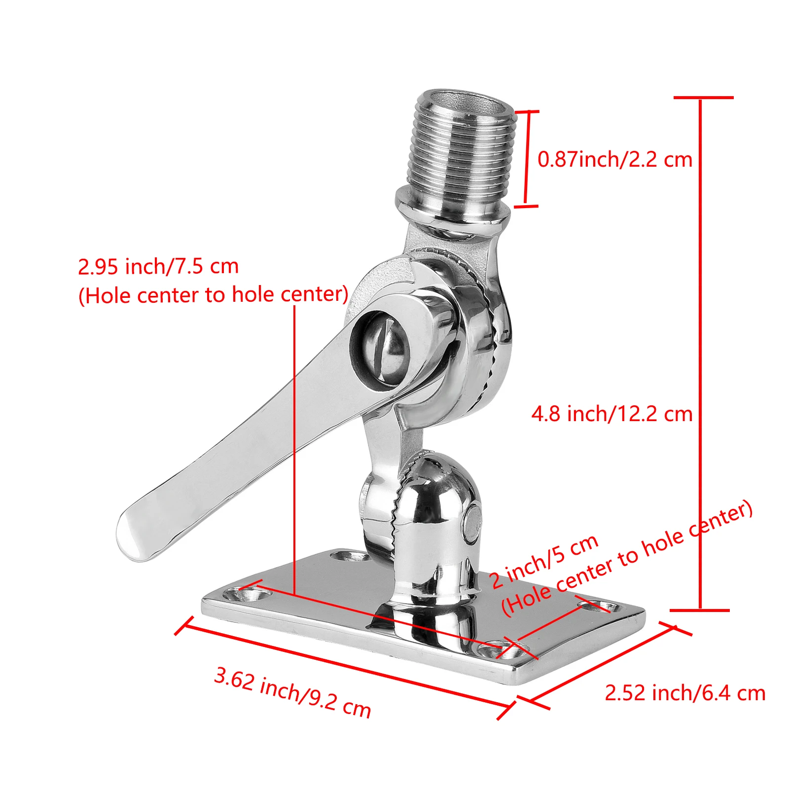 Marine VHF Antenna Mounts,  316 Stainless Steel Adjustable Base VHF Antenna Mount for Boat, Include Installation Screws,2 Pcs