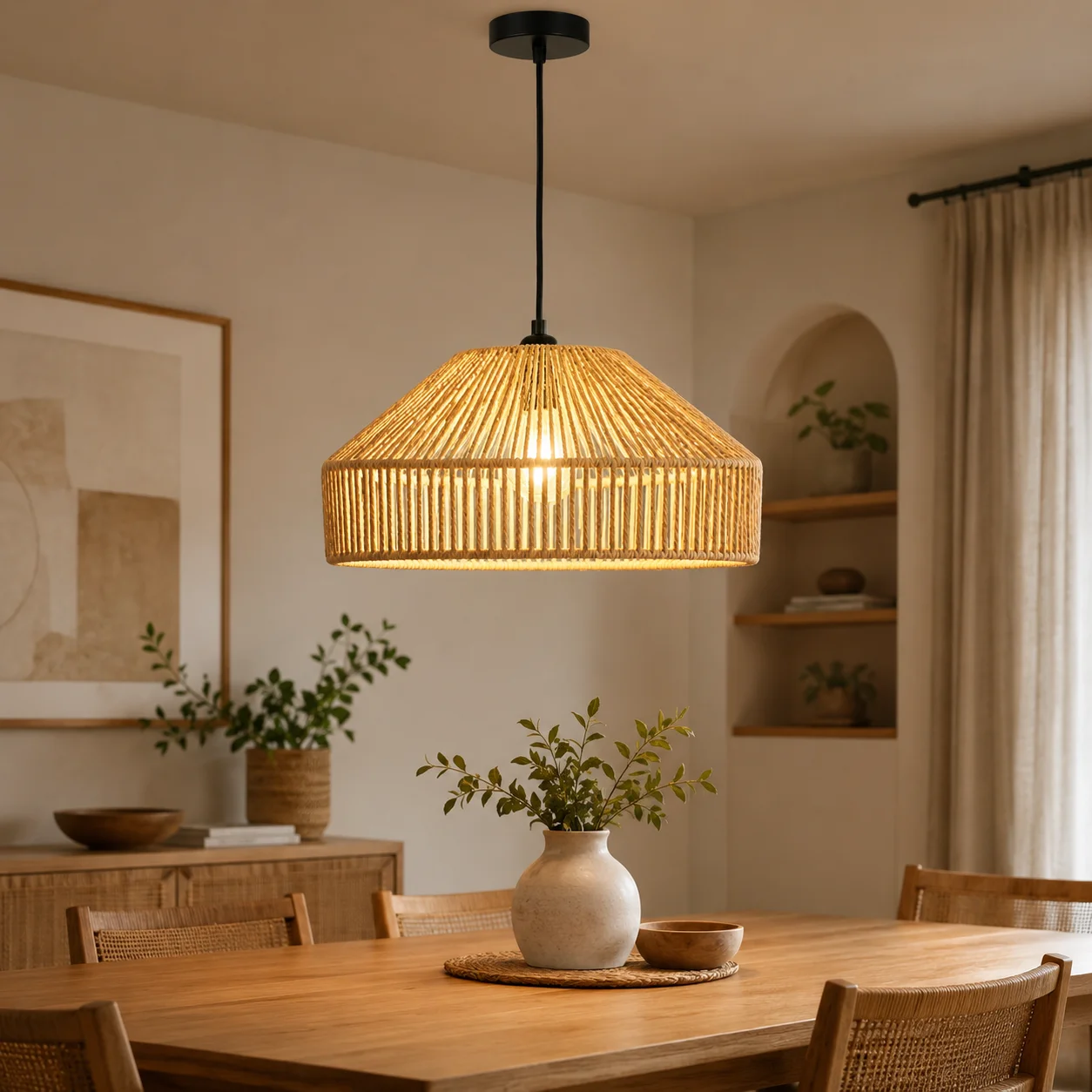 JOYINLED Boho Rattan Pendelleuchte 30CM Geflochtene Hängelampe für Esstisch Küche Schlafzimmer Wohnzimmer Deckenbeleuchtung