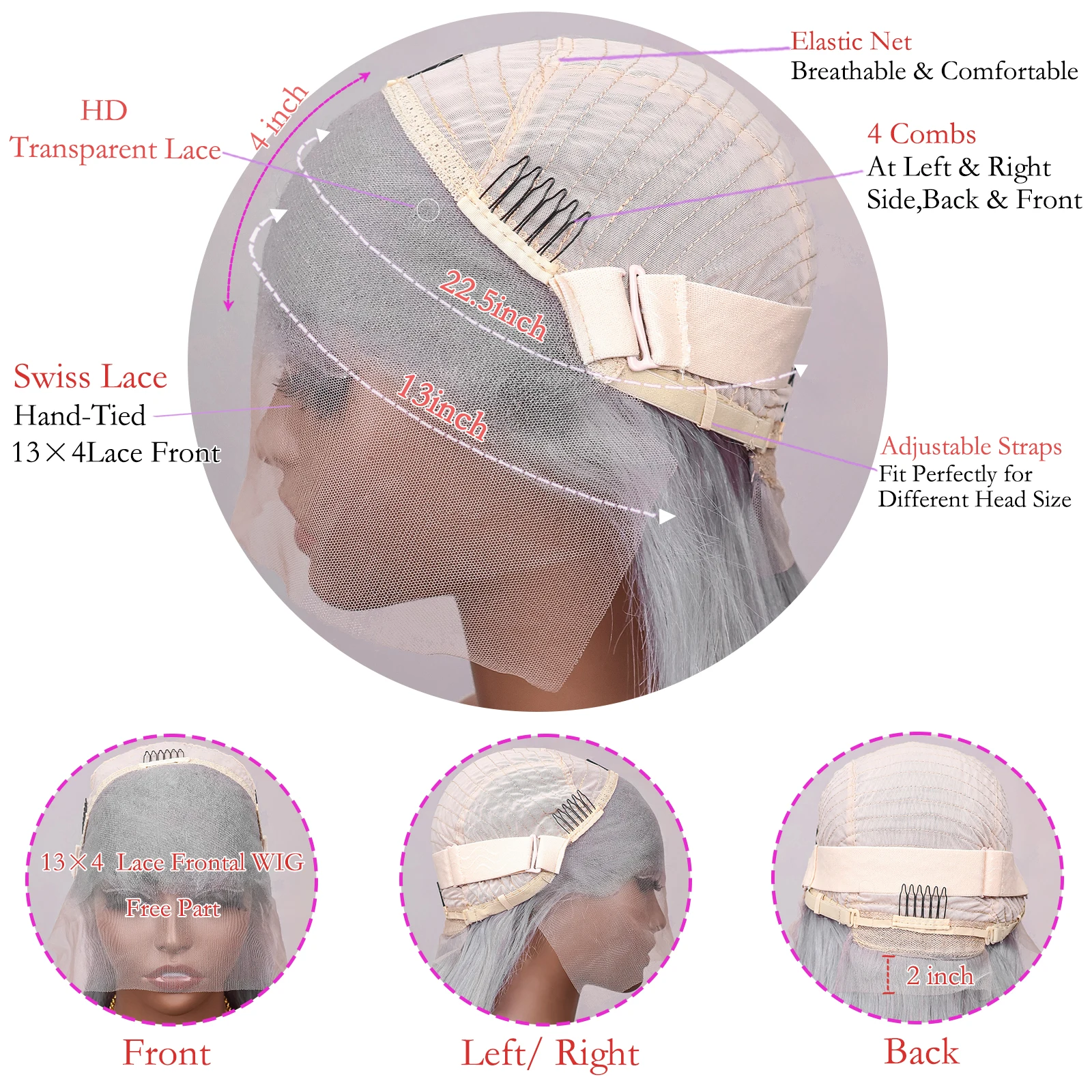 رمادي مستقيم قصير بوب شعر مستعار شعر الإنسان 13x4 الدانتيل الجبهة شعر مستعار أمامي 200 الكثافة الشظية رمادي بوب الدانتيل الجبهة خصلات الشعر المستعار الإنسان