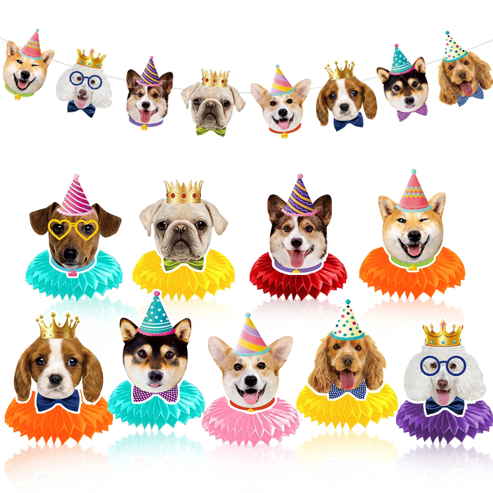 10 Pcs Dog Party Decorations Set,Puppy Pet Honeycomb Centerpieces,Theme Banner Birthday for Dog Theme Birthday Party Shower