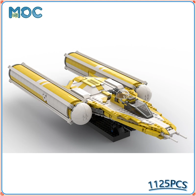 Military Series Wing Yellow Fighter Micro Scale Starfighter Fighter Bricks Moc Build Blocks DIY Model Toys Birthday Gifts