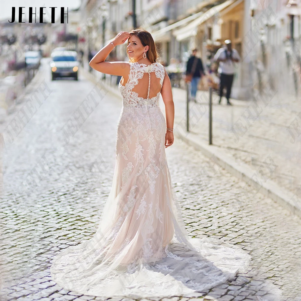 JEHETH Light Champagne Wedding Dresses For Woman Plus Size Sleeveless Sweetheart Bride Gowns Mermaid Applique vestidos de novia