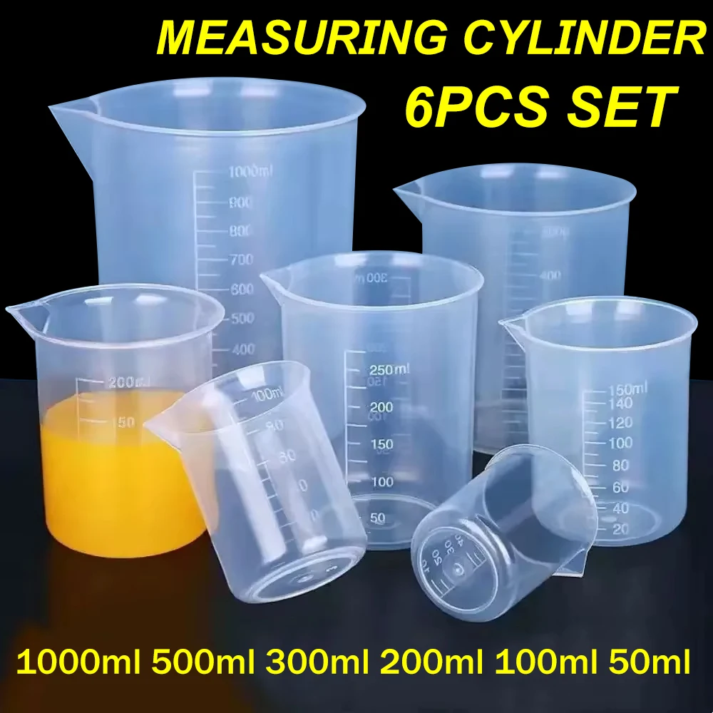 6Pc Transparent Measuring Cups For Kitchen Laboratory Test Beaker With Scale 50/100/200/300/500/1000ml Clear Plastic Mixing Cups