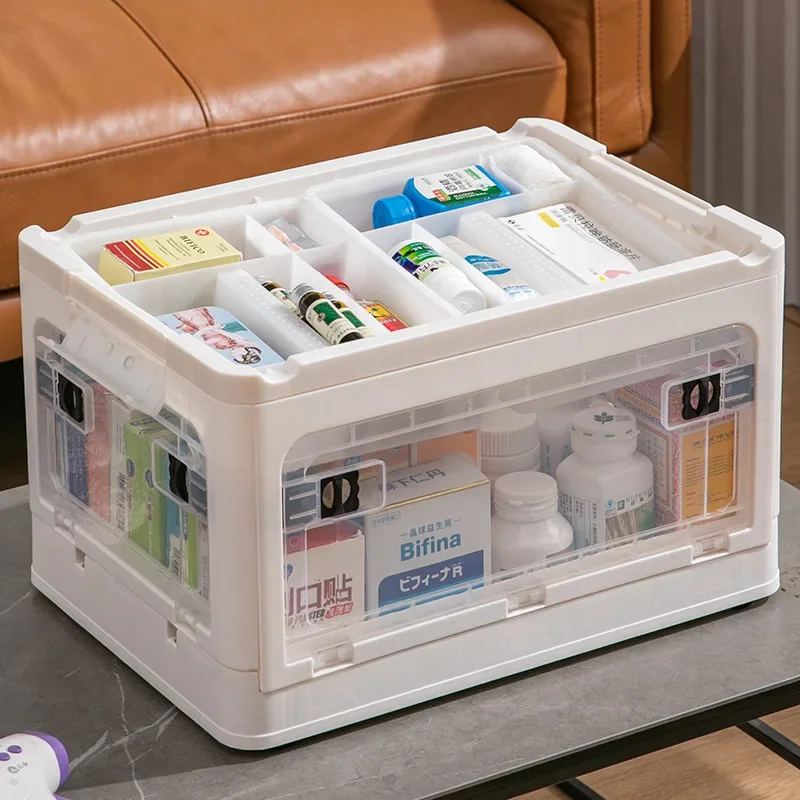 Foldable Medical Box Large Capacity Transparent First Aid Box Storage Sorting Bins for Toys Books Home Organization and Storage