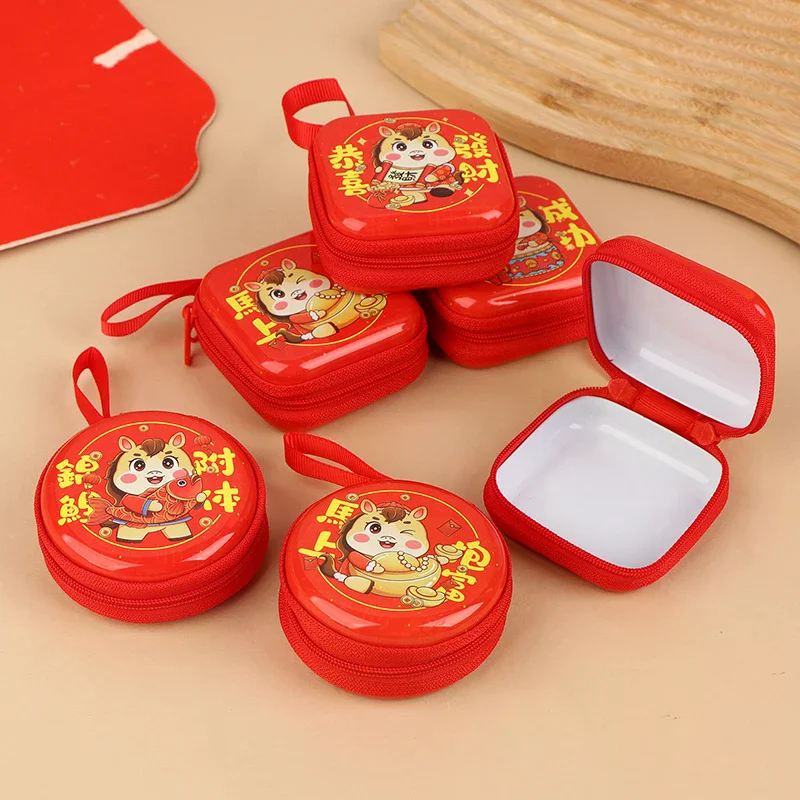 2026 سنة الحصان عملة سماعة محفظة مستديرة مربع المحفظة كابل يو اس بي حافظة للبطاقات حافظة مهرجان الربيع حفلة هدية للأطفال