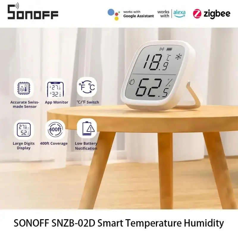 

SONOFF SNZB-02P SNZB-02D Датчик температуры и влажности ZigBee Умный дом EWeLink Монитор в реальном времени Работает с ZBBridge Alexa Google